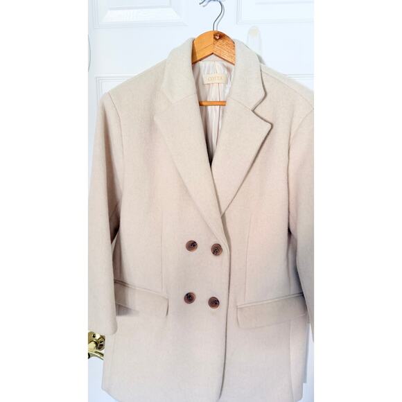 South Korean Fashion Wool & Alpaca Blend Double-Breasted Half Coat - Cream - Picture 3 of 7